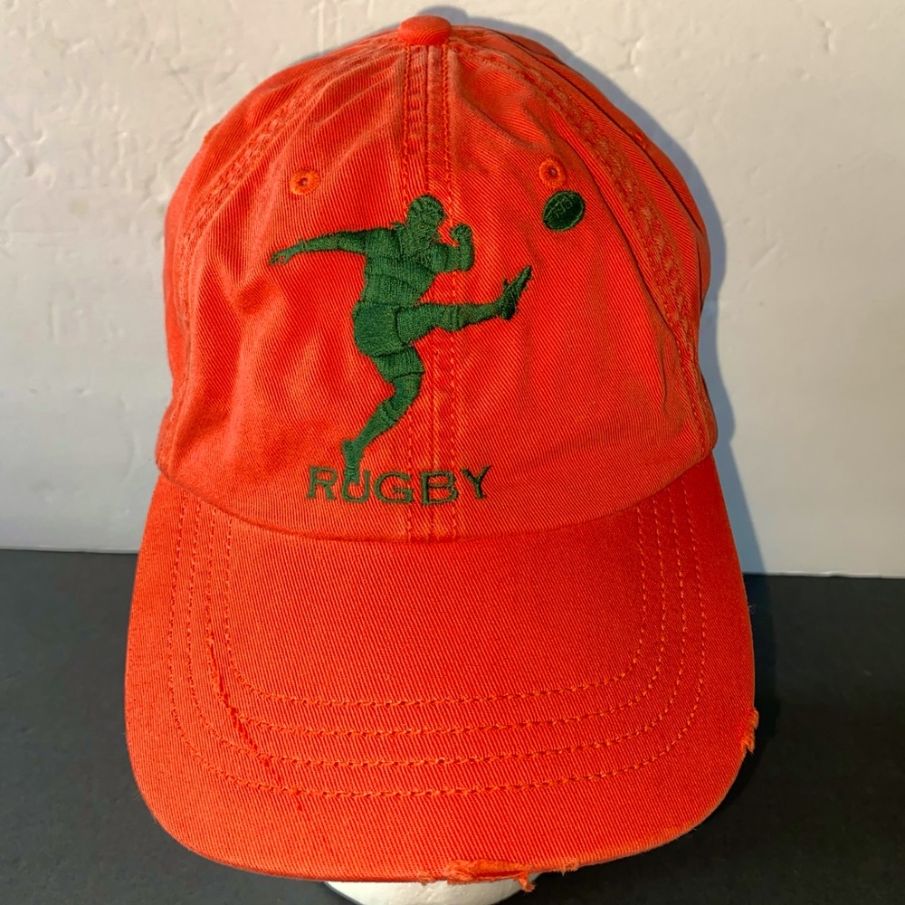 RALPH LAUREN RUGBY Kicker Player RMF Hat Cap Orange With Green Embroidery RARE